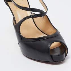 Pre Owned Christian Louboutin Black Leather and Patent Mira Bella Sandals Size 41