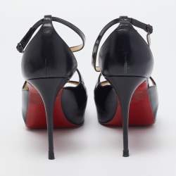 Pre Owned Christian Louboutin Black Leather and Patent Mira Bella Sandals Size 41