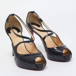 Pre Owned Christian Louboutin Black Leather and Patent Mira Bella Sandals Size 41
