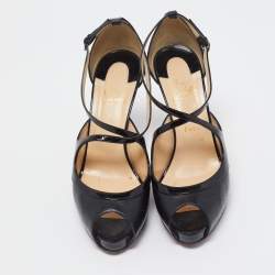 Pre Owned Christian Louboutin Black Leather and Patent Mira Bella Sandals Size 41