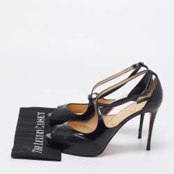 Pre Owned Christian Louboutin Black Leather and Patent Mira Bella Sandals Size 41