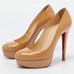 Pre Owned Christian Louboutin Beige Patent Leather Bianca Pumps Size 37