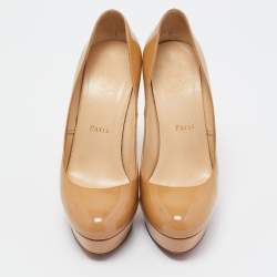 Pre Owned Christian Louboutin Beige Patent Leather Bianca Pumps Size 37