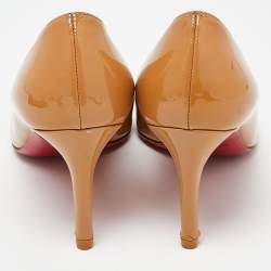 Pre Owned Christian Louboutin Beige Patent Leather Simple Pumps Size 37.5
