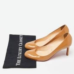 Pre Owned Christian Louboutin Beige Patent Leather Simple Pumps Size 37.5