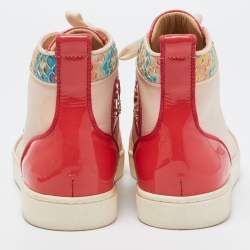 Pre Owned Christian Louboutin Multicolor Patent and Leather Louis Spikes High Top Sneakers Size 36.5