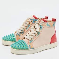 Pre Owned Christian Louboutin Multicolor Patent and Leather Louis Spikes High Top Sneakers Size 36.5