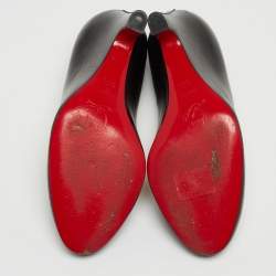 Pre Owned Christian Louboutin Black Leather Simple  Wedge Pumps Size 38.5