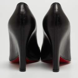 Pre Owned Christian Louboutin Black Leather Simple  Wedge Pumps Size 38.5