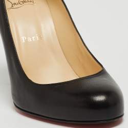 Pre Owned Christian Louboutin Black Leather Simple  Wedge Pumps Size 38.5