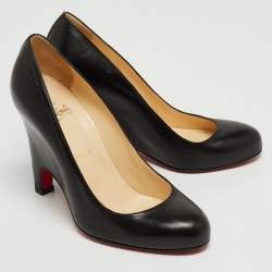 Pre Owned Christian Louboutin Black Leather Simple  Wedge Pumps Size 38.5