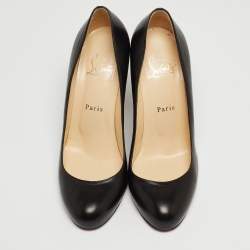 Pre Owned Christian Louboutin Black Leather Simple  Wedge Pumps Size 38.5