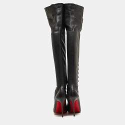 Pre Owned Christian Louboutin Black Leather Knee Length Boots Size 40