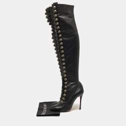 Pre Owned Christian Louboutin Black Leather Knee Length Boots Size 40