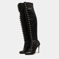 Christian Louboutin Black Leather Knee Length Boots Size 40