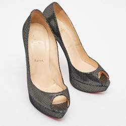 Pre Owned Christian Louboutin Two Tone Laminated Suede Lady Peep Pumps Size 40