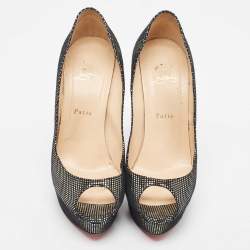 Pre Owned Christian Louboutin Two Tone Laminated Suede Lady Peep Pumps Size 40