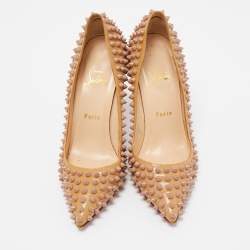 Pre Owned Christian Louboutin Beige Patent Leather Pigalle Spikes Pumps Size 37