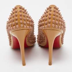 Pre Owned Christian Louboutin Beige Patent Leather Pigalle Spikes Pumps Size 37