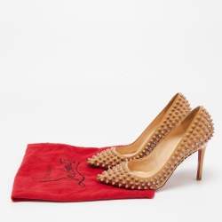 Pre Owned Christian Louboutin Beige Patent Leather Pigalle Spikes Pumps Size 37