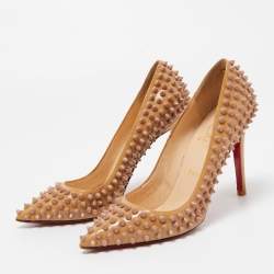 Pre Owned Christian Louboutin Beige Patent Leather Pigalle Spikes Pumps Size 37