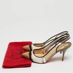 Pre Owned Christian Louboutin Tri-Color PVC and Leather Highway Slingback Sandals Size 36.5