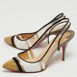 Pre Owned Christian Louboutin Tri-Color PVC and Leather Highway Slingback Sandals Size 36.5