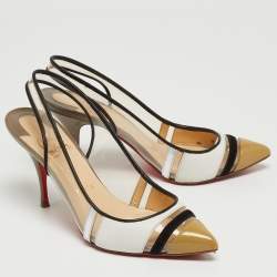 Pre Owned Christian Louboutin Tri-Color PVC and Leather Highway Slingback Sandals Size 36.5