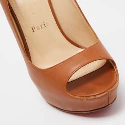 مملوكة مسبقًا Christian Louboutin Brown Leather Peep Toe Platform Slingback Sandals Size 37