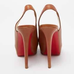 مملوكة مسبقًا Christian Louboutin Brown Leather Peep Toe Platform Slingback Sandals Size 37