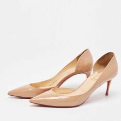 Pre Owned Christian Louboutin Beige Patent Iriza Pumps Size 37.5