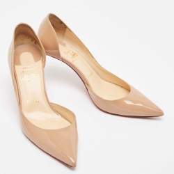 Pre Owned Christian Louboutin Beige Patent Iriza Pumps Size 37.5