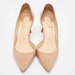 Pre Owned Christian Louboutin Beige Patent Iriza Pumps Size 37.5