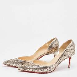 Christian Louboutin Gold Laser Cut Leather and Glitter Galu D'orsay Pumps Size 36