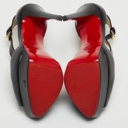 Pre Owned Christian Louboutin Black Leather T-Bar Peep Toe Platform Sandals Size 36