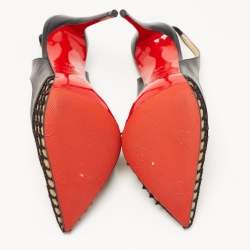 Pre Owned Christian Louboutin Black Leather and Mesh Miluna Slingback Pumps Size 37.5