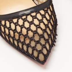 Pre Owned Christian Louboutin Black Leather and Mesh Miluna Slingback Pumps Size 37.5