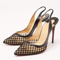 Pre Owned Christian Louboutin Black Leather and Mesh Miluna Slingback Pumps Size 37.5