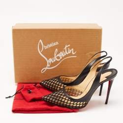 Pre Owned Christian Louboutin Black Leather and Mesh Miluna Slingback Pumps Size 37.5