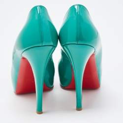 Christian Louboutin Green Patent Leather Lady Peep Pumps Size 36.5