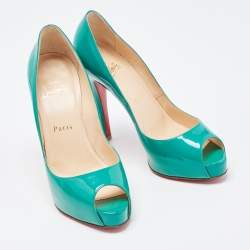 Christian Louboutin Green Patent Leather Lady Peep Pumps Size 36.5