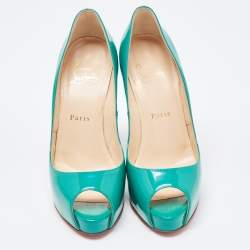 Christian Louboutin Green Patent Leather Lady Peep Pumps Size 36.5