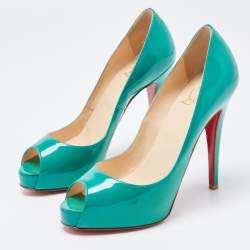 Christian Louboutin Green Patent Leather Lady Peep Pumps Size 36.5