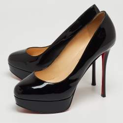 Pre Owned Christian Louboutin Black Patent Leather Bianca Platform Pumps Size 39.5
