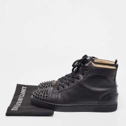 Christian Louboutin Black Leather Lou Spikes Sneakers Size 42
