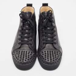 Christian Louboutin Black Leather Lou Spikes Sneakers Size 42