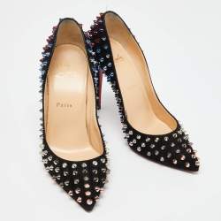 Christian Louboutin Black Suede Pigalle Follies Spike Pumps Size 38