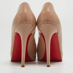 Pre Owned Christian Louboutin Beige Patent Leather New Simple Pumps Size 37.5