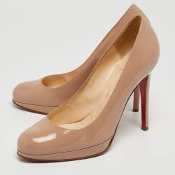 Pre Owned Christian Louboutin Beige Patent Leather New Simple Pumps Size 37.5