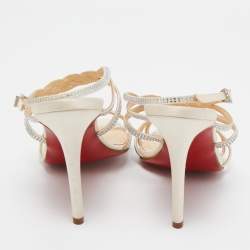 Christian Louboutin Cream Satin Crystal Embellished Ankle Strap Sandals Size 37